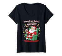 Femme Le Père Noël ne boit Que du Coquito Funny Holiday Boricua Art T-Shirt avec Col en V