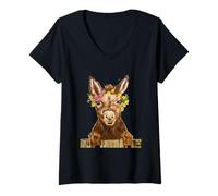 Femme Le Petit âne Mignon Veut Venir vers toi Dessiné par Mumzy T-Shirt avec Col en V