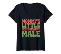 Femme Le Petit mème Masculin performatif de Maman, mème Amusant de la génération Z T-Shirt avec Col en V