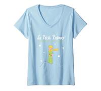 Femme Le Petit Prince Antoine de Saint-Exupéry T-Shirt avec Col en V, Bleu Céleste, XXL