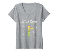 Femme Le Petit Prince Antoine de Saint-Exupéry T-Shirt avec Col en V, Gris Chiné, XXL