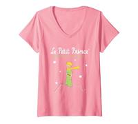 Femme Le Petit Prince Antoine de Saint-Exupéry T-Shirt avec Col en V, Rose, XL