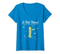 Femme Le Petit Prince Antoine de Saint-Exupéry T-Shirt avec Col en V, Saphir, L