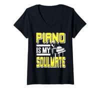 Femme Le Piano est Mon âme sœur déclaration Musicale T-Shirt avec Col en V