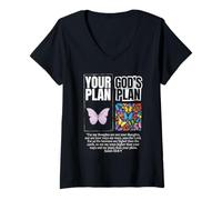 Femme Le Plan de Dieu Contre Votre Plan Écriture du Papillon chrétien T-Shirt avec Col en V