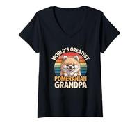 Femme Le Plus Grand Grand-père poméranien du Monde Qui Aime Les Pompons drôles T-Shirt avec Col en V