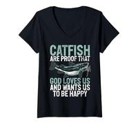 Femme Le Poisson-Chat est la Preuve Que Dieu Nous Aime Le Poisson-Chat T-Shirt avec Col en V