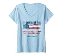 Femme Le Poisson d'avril Tout est Bien Faites Confiance à Votre Gouvernement T-Shirt avec Col en V