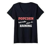 Femme Le Pop-Corn a Meilleur goût Quand il pleut Une Excellente collation T-Shirt avec Col en V