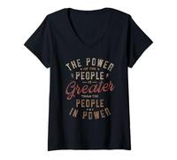 Femme Le Pouvoir du Peuple est Plus Grand Que Le Peuple au Pouvoir T-Shirt avec Col en V