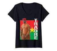 Femme Le président du Burkina Faso, Capitaine Ibrahim Traoré T-Shirt avec Col en V