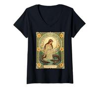 Femme Le puits et Le Poisson sacré de Dwynwen T-Shirt avec Col en V