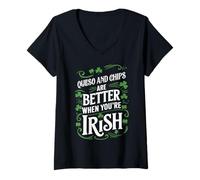 Femme Le Queso et Les Chips sont Meilleurs Quand on est Un Saint Patrick Irlandais T-Shirt avec Col en V