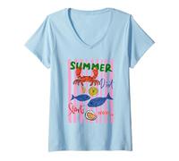 Femme Le régime d'été Commence Maintenant Fruits de mer Crabe Poisson Huître T-Shirt avec Col en V