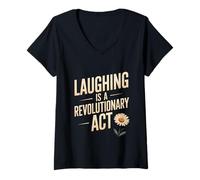 Femme Le Rire est Un Acte révolutionnaire T-Shirt avec Col en V