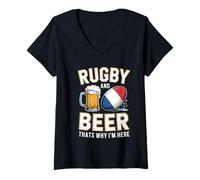 Femme Le Rugby et la bière, C'est Pourquoi Je suis Ici Les Fans de T-Shirt avec Col en V