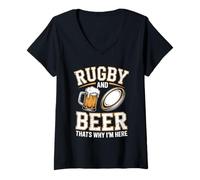 Femme Le Rugby et la bière, C'est Pourquoi Je suis Ici, Les Fans T-Shirt avec Col en V