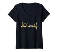 Femme Le Rythme Cardiaque du London Skyline Drapeau J'aime Londres T-Shirt avec Col en V