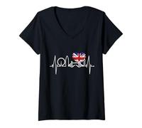 Femme Le Rythme Cardiaque du London Skyline Drapeau J'aime Londres T-Shirt avec Col en V