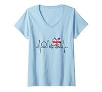 Femme Le Rythme Cardiaque du London Skyline Drapeau J'aime Londres T-Shirt avec Col en V