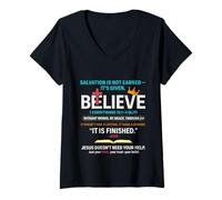 Femme Le Salut n'est Pas gagné Il est donné 1 Corinthiens 15 1-4 T-Shirt avec Col en V
