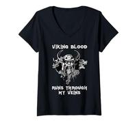 Femme Le Sang Viking coule à Travers Mes veines - Guerrier des Dieux Vikings T-Shirt avec Col en V