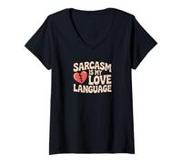 Femme Le sarcasme est mon langage d'amour, graphique audacieux et drôle en forme de cœur T-Shirt avec Col en V