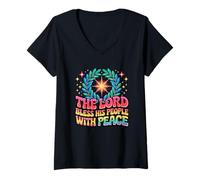Femme Le Seigneur bénit Son Peuple avec Un Message Spirituel de Paix T-Shirt avec Col en V