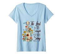 Femme Le Seigneur est ma Force et Mon Chant T-Shirt avec Col en V