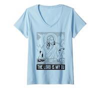 Femme Le Seigneur est Mon DJ - Techno Jesus Lord Lustiges DJ Retro T-Shirt avec Col en V