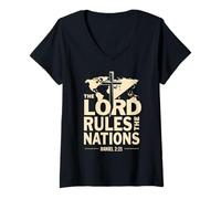 Femme Le Seigneur règne Les Nations Daniel 2:21 T-Shirt avec Col en V