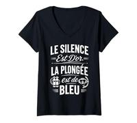 Femme Le Silence est d'or la plongée est de Bleu T-Shirt avec Col en V