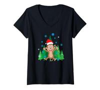 Femme Le Singe célèbre Noël T-Shirt avec Col en V