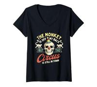 Femme Le Singe n'est Pas dans Mon Dos mais Le Cirque est Toujours en Ville T-Shirt avec Col en V