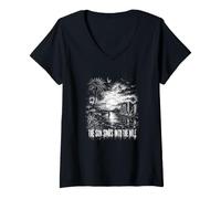 Femme Le Soleil coule dans Le Nil Égypte Coucher de Soleil T-Shirt avec Col en V