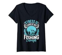Femme Le Stress est causé par Le Fait Que la pêche n'est Pas suffisante T-Shirt avec Col en V