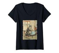 Femme Le Style de Vie des Ordinateurs Portables Wolf IT Guy avec Boba Tea Ukiyo-e T-Shirt avec Col en V