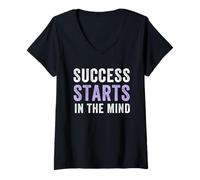 Femme Le succès Commence dans l'esprit Citation de positivité Motivationnelle T-Shirt avec Col en V