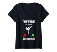 Femme Le Taekwondo m'appelle et Je Dois y Aller T-Shirt avec Col en V