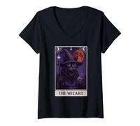 Femme Le Tarot du Chat Magicien T-Shirt avec Col en V