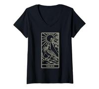 Femme Le Tarot du Soleil - Radiant Raven Celestial Design T-Shirt avec Col en V