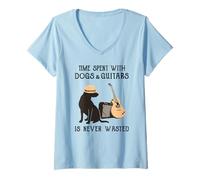 Femme Le Temps passé avec Les Chiens et Les Guitares n'est jamais Perdu T-Shirt avec Col en V