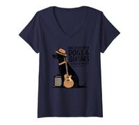 Femme Le Temps passé avec Un Chien et des Guitares n'est jamais Perdu à dire T-Shirt avec Col en V