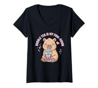 Femme Le thé à Bulles Kawaii Boba Tea Capybara est ma Passion T-Shirt avec Col en V