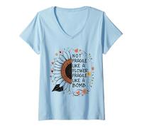 Femme Le Tournesol n'est Pas Fragile comme Une Fleur mais Une Bombe T-Shirt avec Col en V