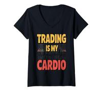 Femme Le Trading Amusant Est Mon Cardio Swing Traders en Bourse T-Shirt avec Col en V