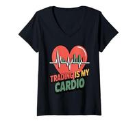 Femme Le Trading Est Mon Cardio Trader Amoureux Analyste T-Shirt avec Col en V