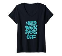 Femme Le Travail acharné paie la Typographie Bulles T-Shirt avec Col en V