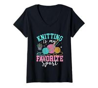 Femme Le tricot est mes amateurs de fil de sport préférés T-Shirt avec Col en V