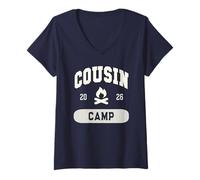 Femme Le Varsity Cousin Camp 2026 Tribe Vibes Club organise Un séjour T-Shirt avec Col en V